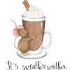 Anillustration Ansichtkaart Muisje knuffelt chocolademelk