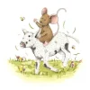 Anillustration Ansichtkaart Muisje zit op lammetje
