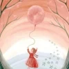 Bijdehansje Postkaart Girl with Moon Balloon