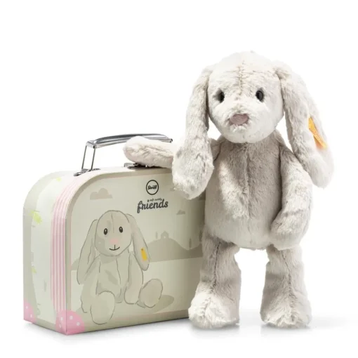 Steiff Knuffel Konijn Hoppie in Koffertje lichtgrijs 26 cm