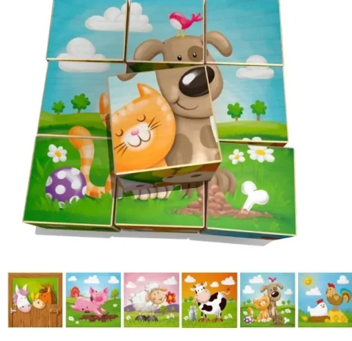Weizenkorn Blokkenpuzzel Boerderijdieren Hout