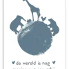 Wenskaart de wereld is nog mooier met jou erbij (blauw)