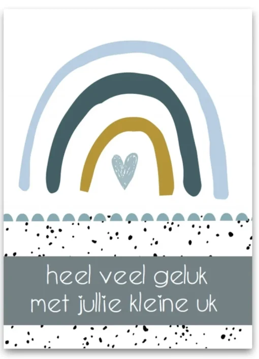 Wenskaart Heel veel geluk met jullie kleine uk (regenboog blauw)